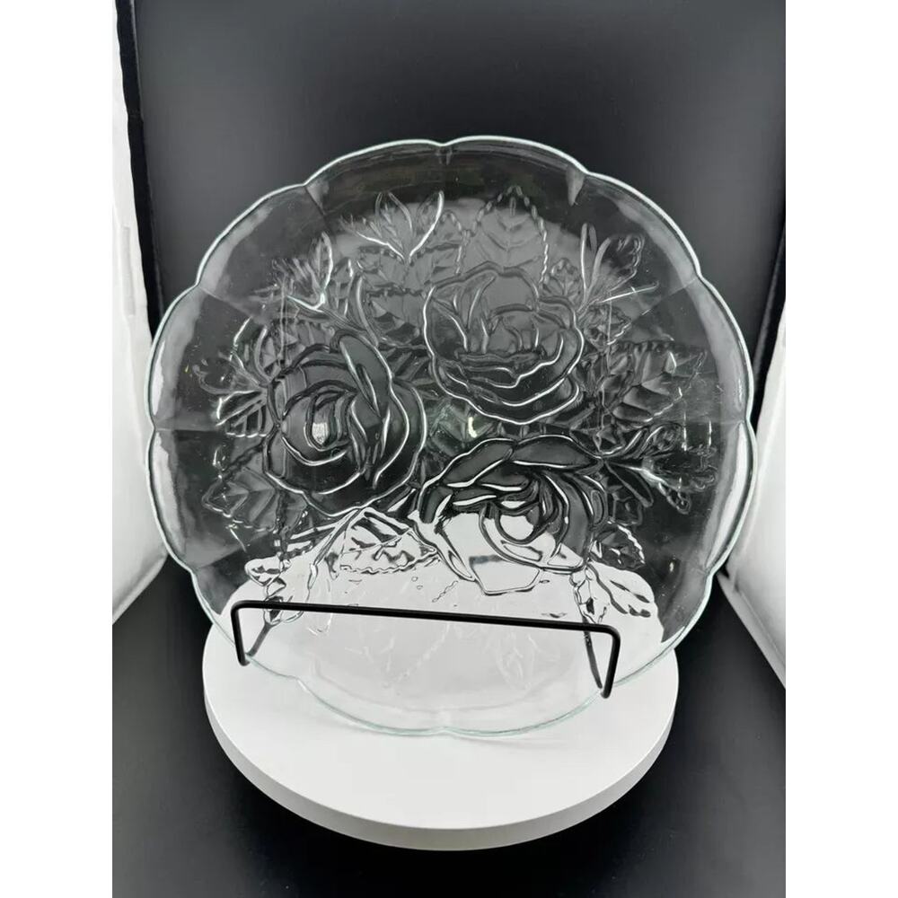 Pressed Glass Rose Pattern Serving Plate/Platter